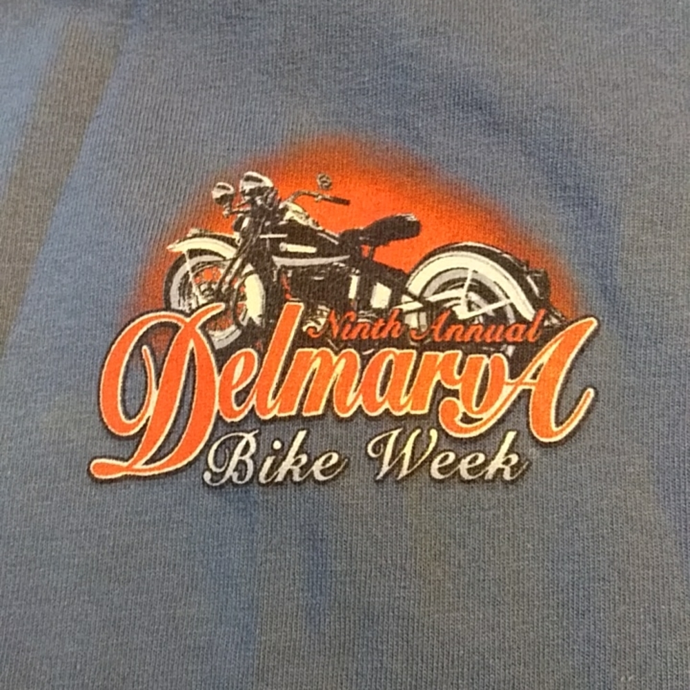 Bike Week 2009 Delmaru A Large Blue/Gray T Shirt. Ocean City, Salisbury, Seaford